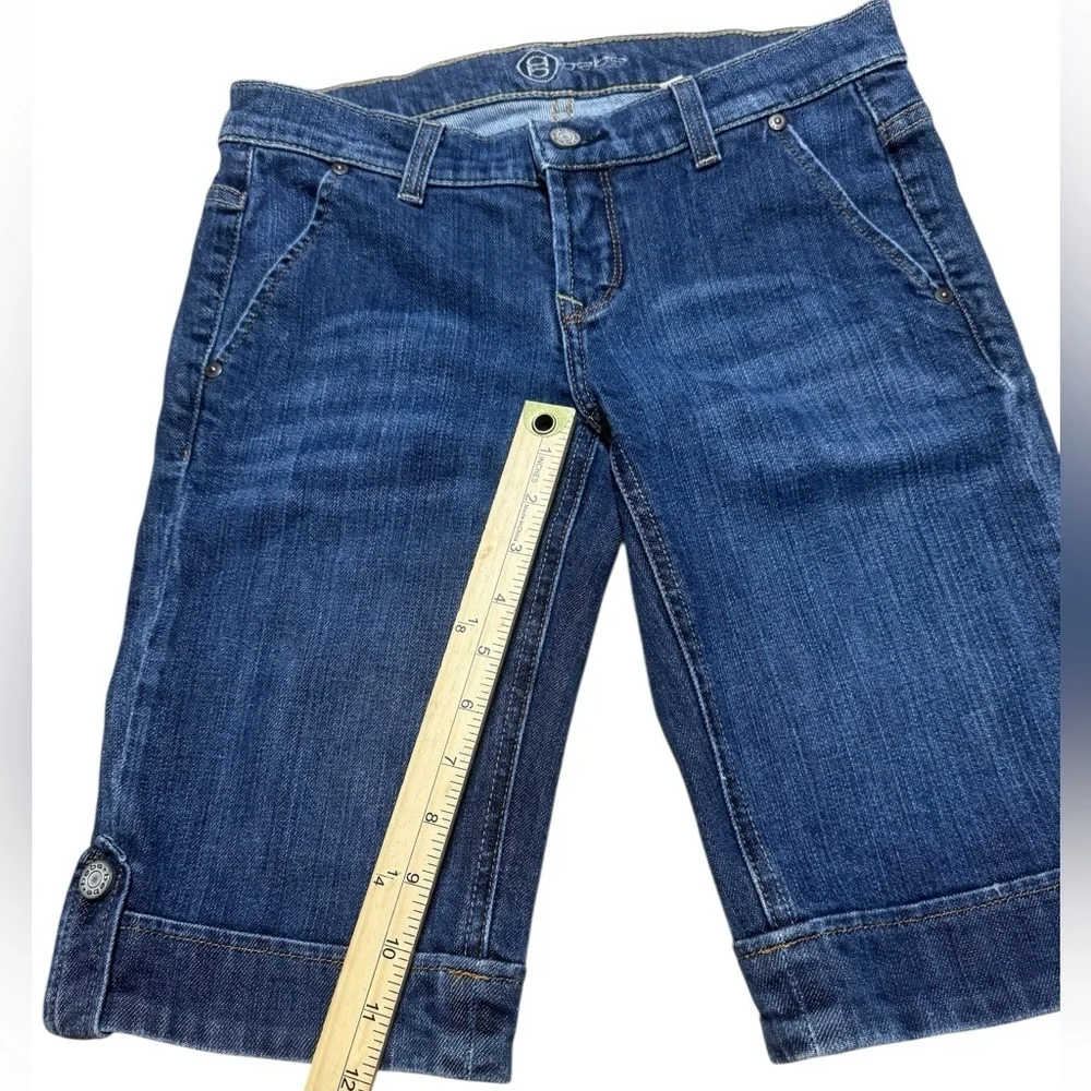 Bebe y2K Denim Bermuda Shorts Size 26 Decorative Buttons Sailor Pant Vintage